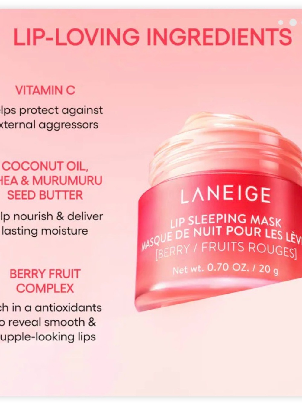 LANEIGE Lip Sleeping Mask - Berry Fruits Rouges-MSRP 25$ - Picture 3 of 4